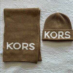 Michael Kors Tan and White Knit Beanie Hat